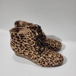 Dr.scholls  Dakota Womens Ankle Lace Up Leopard Booties Brown Sz 8.5 M